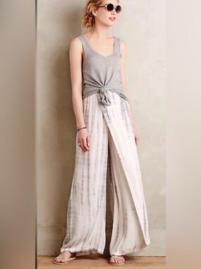 Anthropologie Mermaid Beachcomber wide-leg pants vertical tie-dye pattern Sz MT